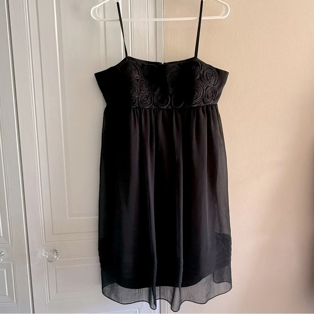 Nordstrom Max and Cleo Cocktail dress size 12 Black Ruched Floral Chiffon‎